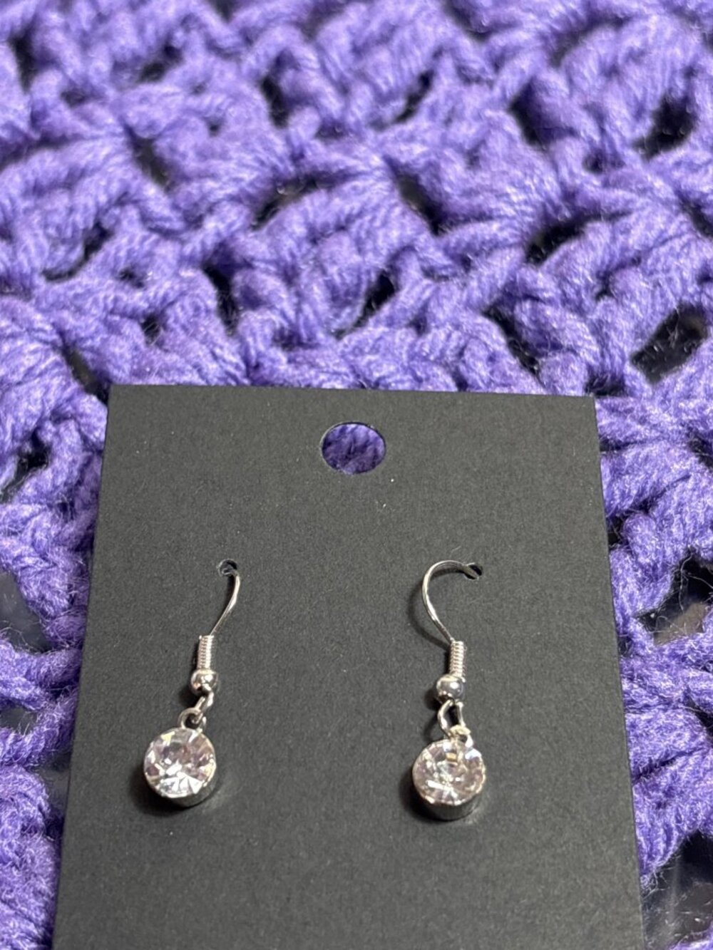 Clear Rhinestone Dangle Earrings Silvertone Hooks 0.25 inch
